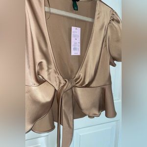 Gold Tie Front Crop Top